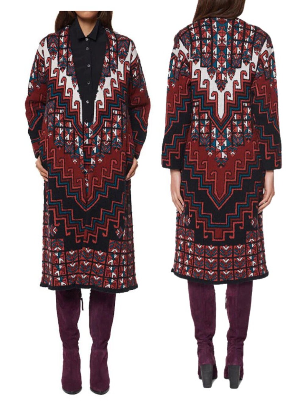 Mara Hoffman  Geometric Print Sweater Cardigan Coat. Size M